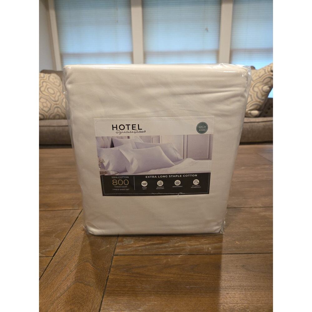 Hotel 7 Piece Sheet Set Split King 800 Thread Count, White